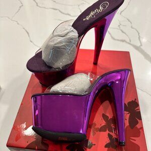 Pleaser Heels, Purple Chrome, clear upper, 8M, NWT, NEVER WORN, womens shoes